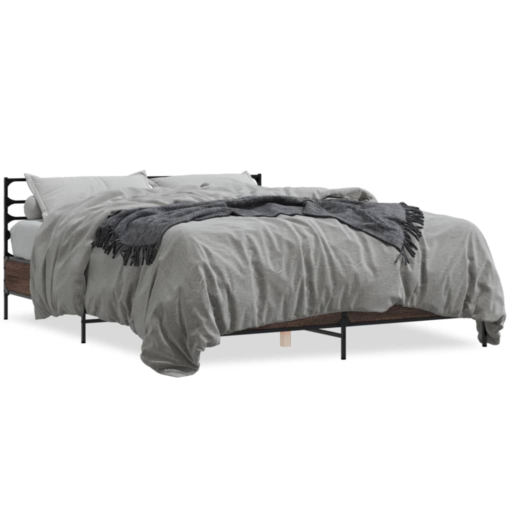 Bedframe bewerkt hout metaal bruin eikenkleur 150x200 cm