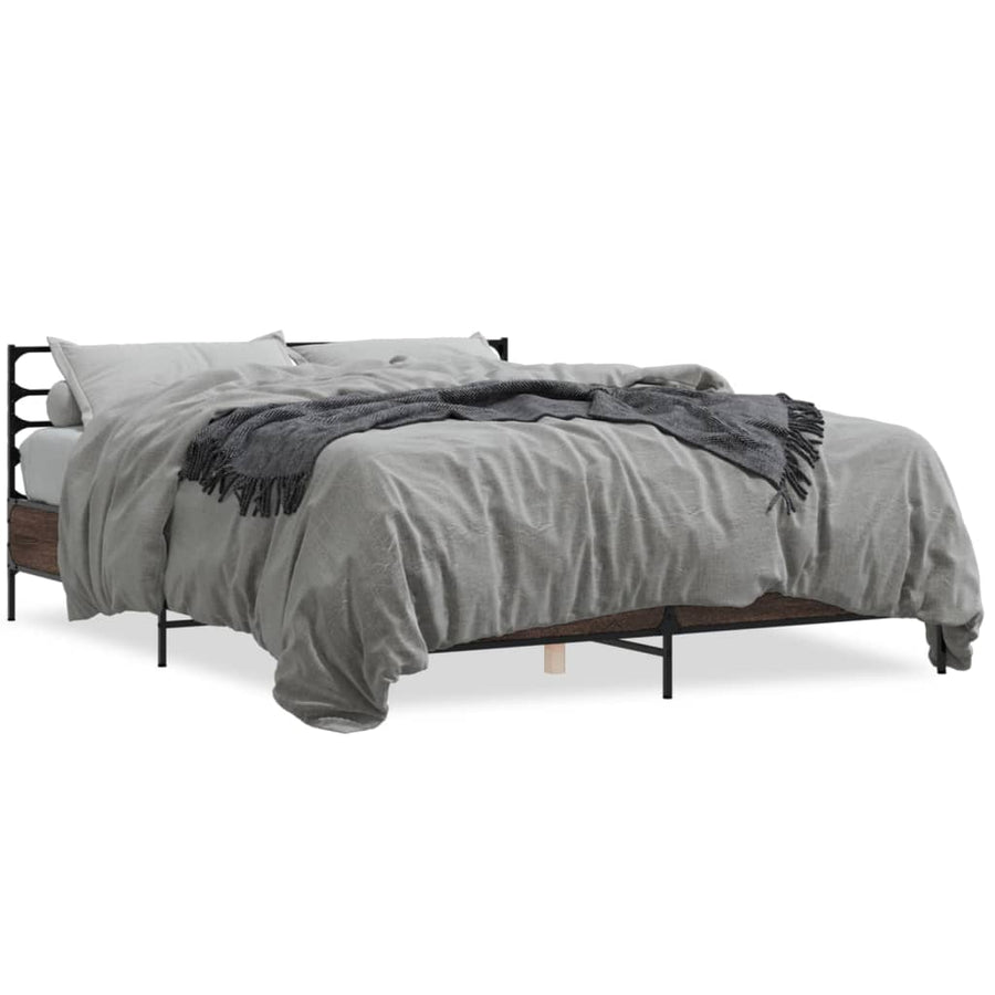 Bedframe bewerkt hout metaal bruin eikenkleur 150x200 cm