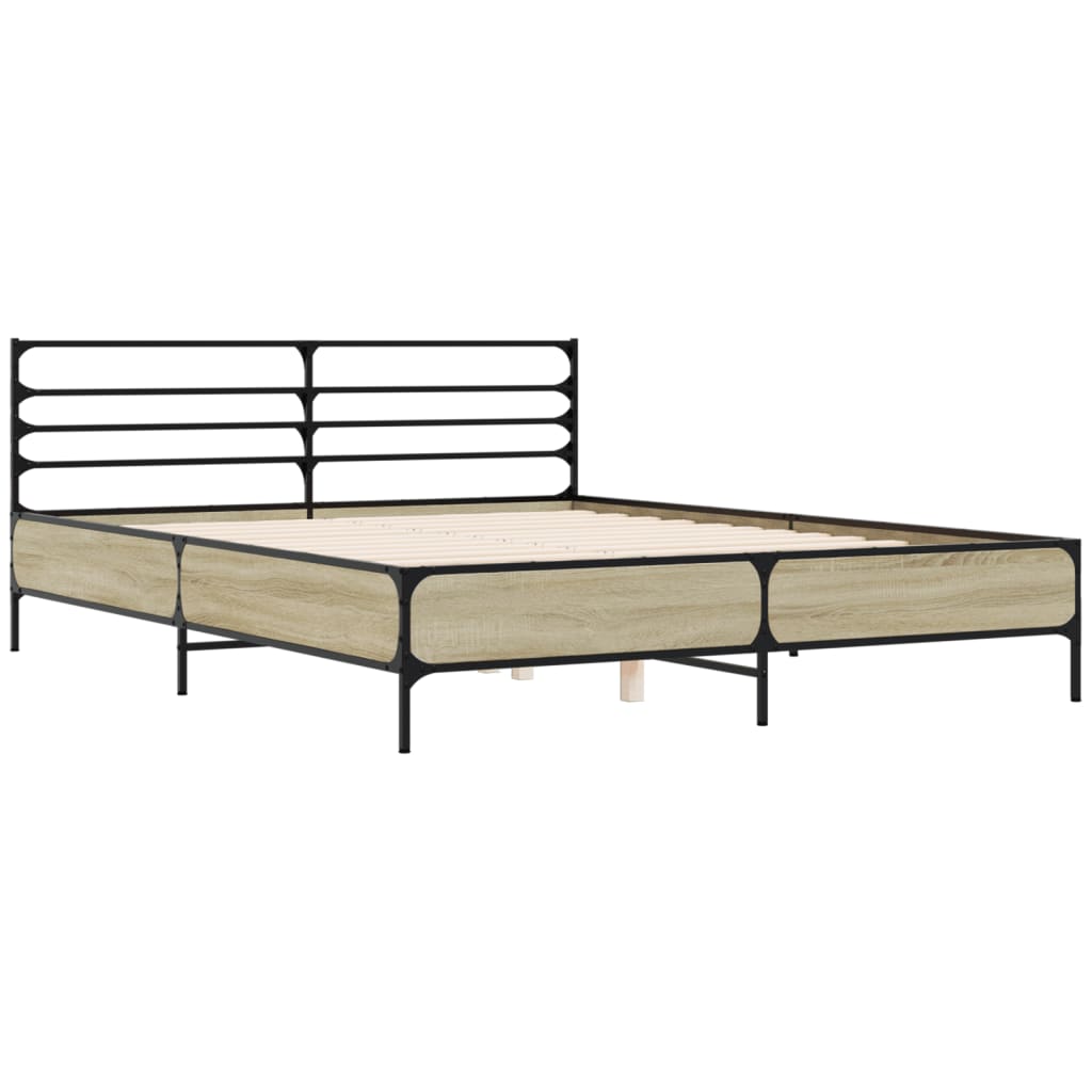 Bedframe bewerkt hout metaal sonoma eikenkleurig 160x200 cm