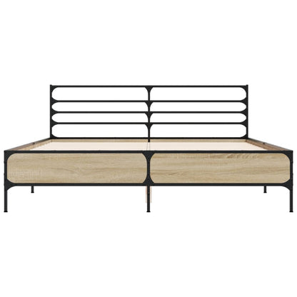 Bedframe bewerkt hout metaal sonoma eikenkleurig 160x200 cm