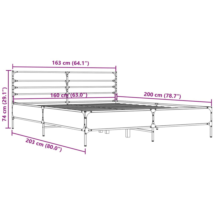 Bedframe bewerkt hout metaal sonoma eikenkleurig 160x200 cm
