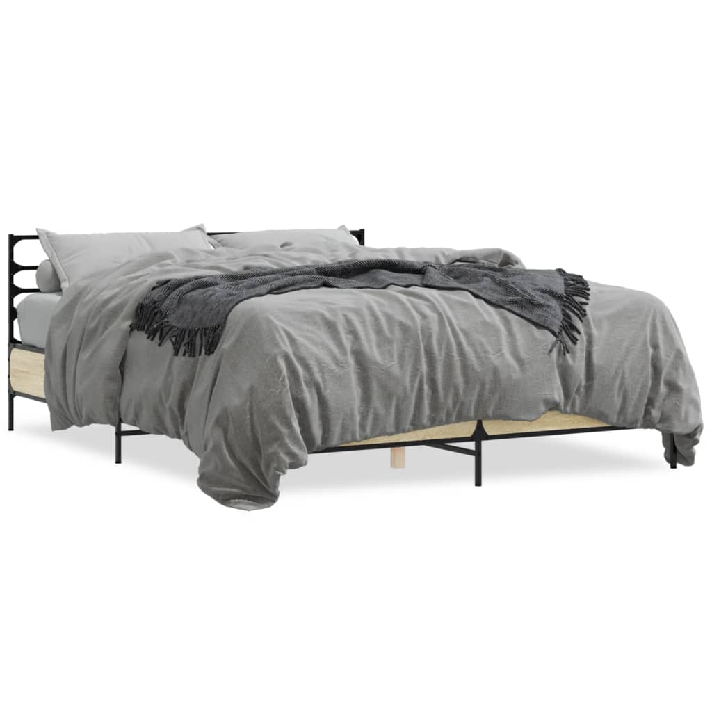 Bedframe bewerkt hout metaal sonoma eikenkleurig 160x200 cm