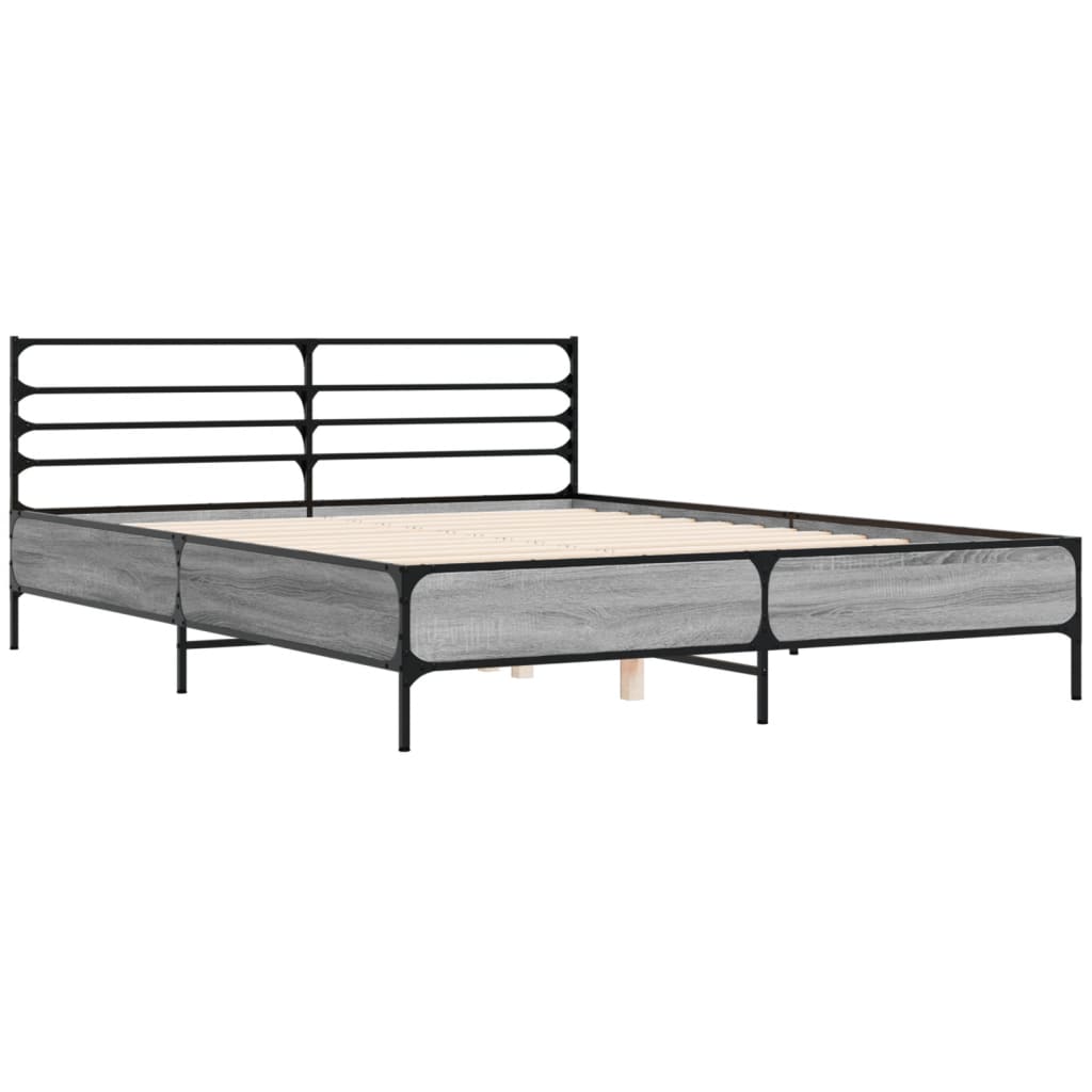 Bedframe bewerkt hout metaal grijs sonoma eiken 160x200 cm