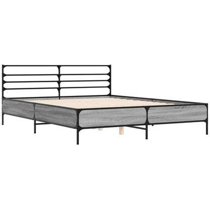 Bedframe bewerkt hout metaal grijs sonoma eiken 160x200 cm