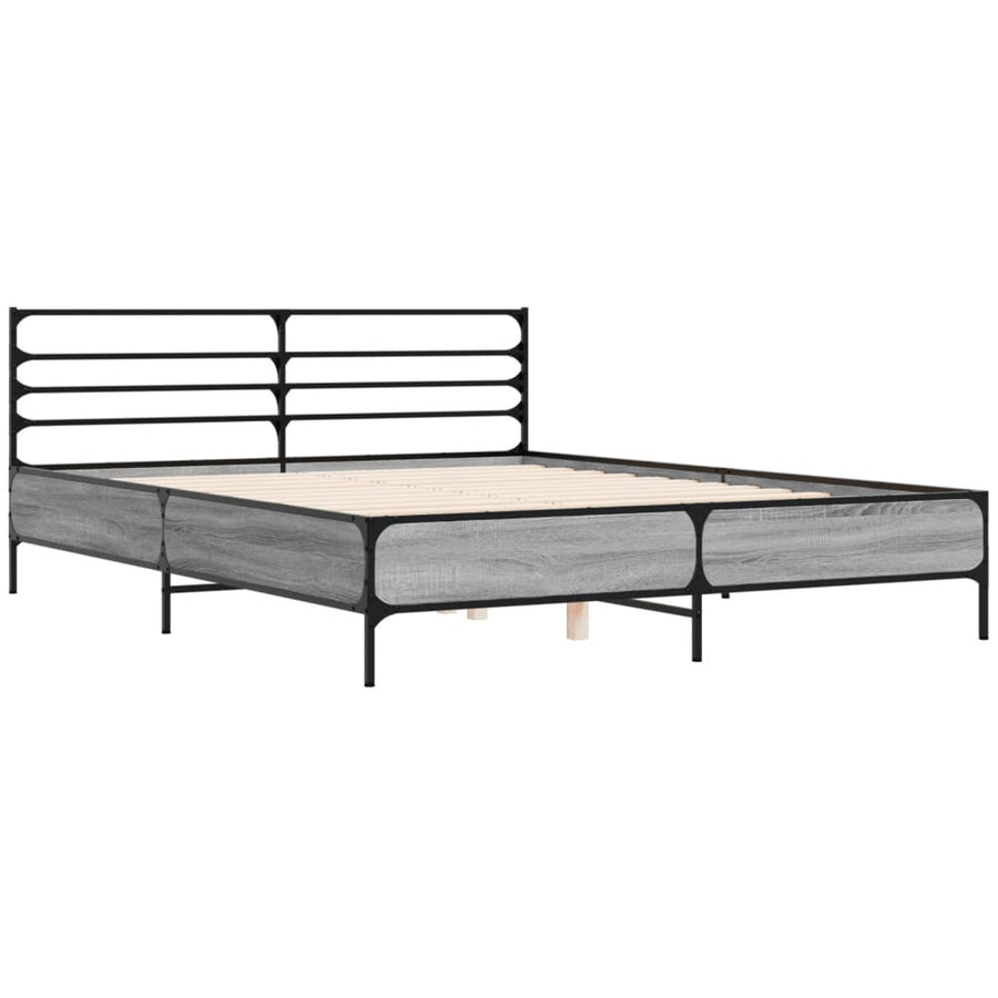 Bedframe bewerkt hout metaal grijs sonoma eiken 160x200 cm