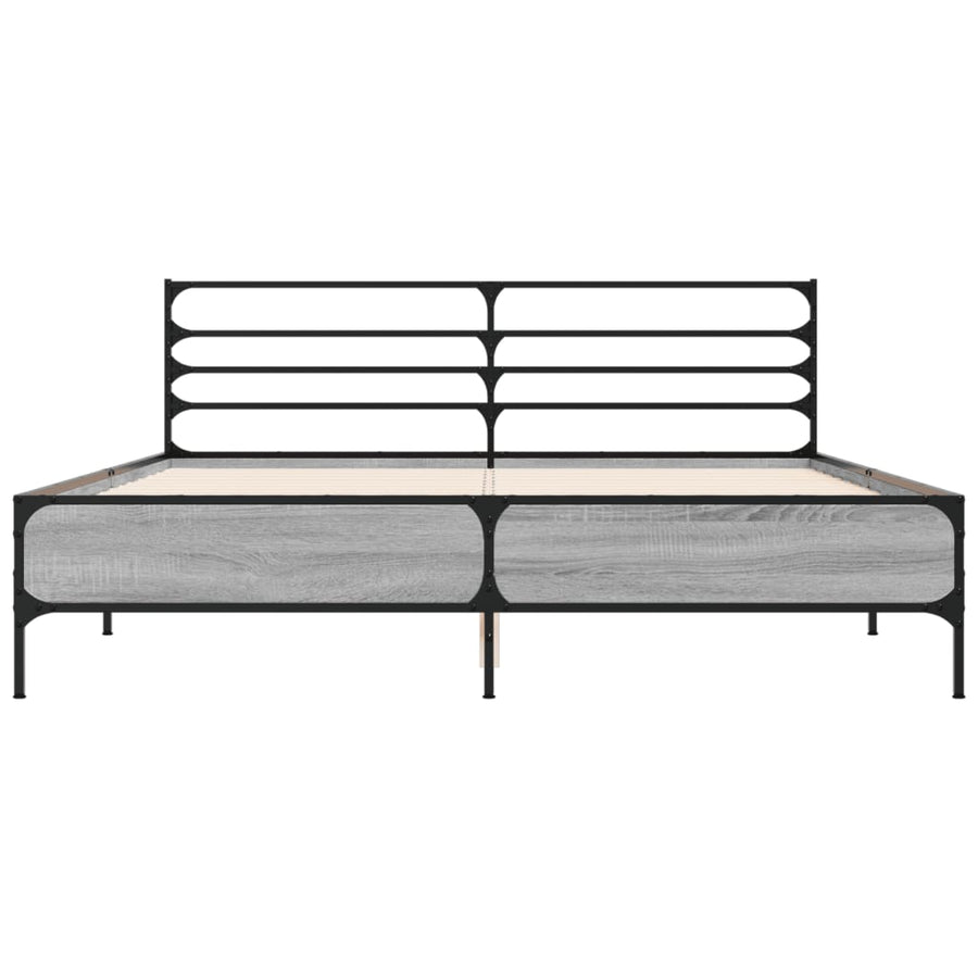 Bedframe bewerkt hout metaal grijs sonoma eiken 160x200 cm
