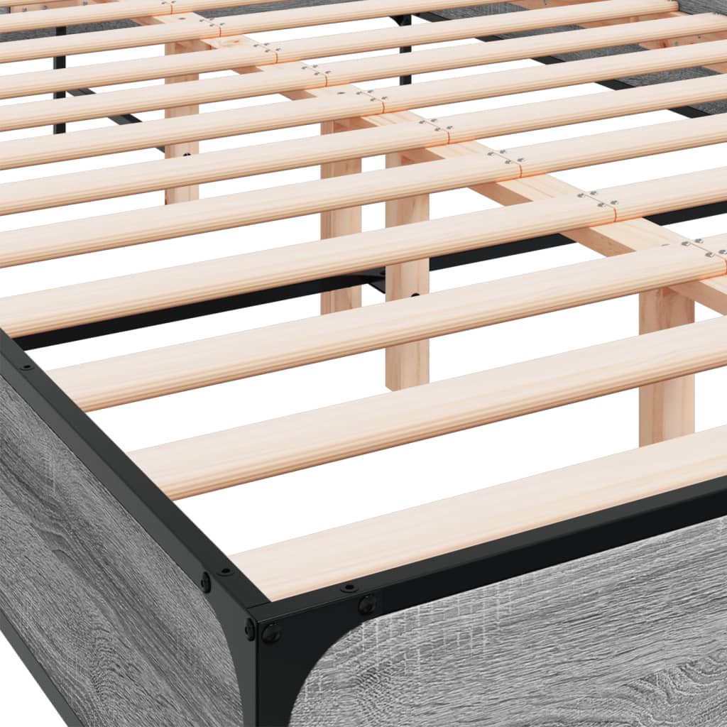 Bedframe bewerkt hout metaal grijs sonoma eiken 160x200 cm