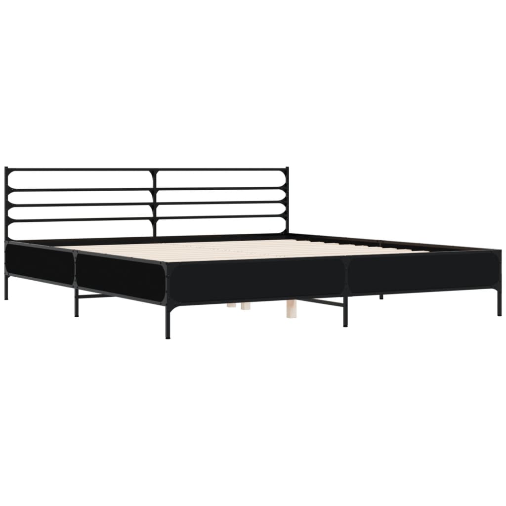 Bedframe bewerkt hout metaal zwart 180x200 cm