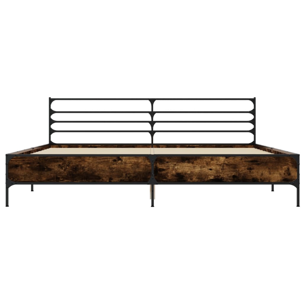 Bedframe bewerkt hout metaal gerookt eikenkleurig 180x200 cm