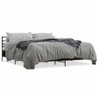 Carved wood and metal bed frame smoked oak effect 180x200 cm
