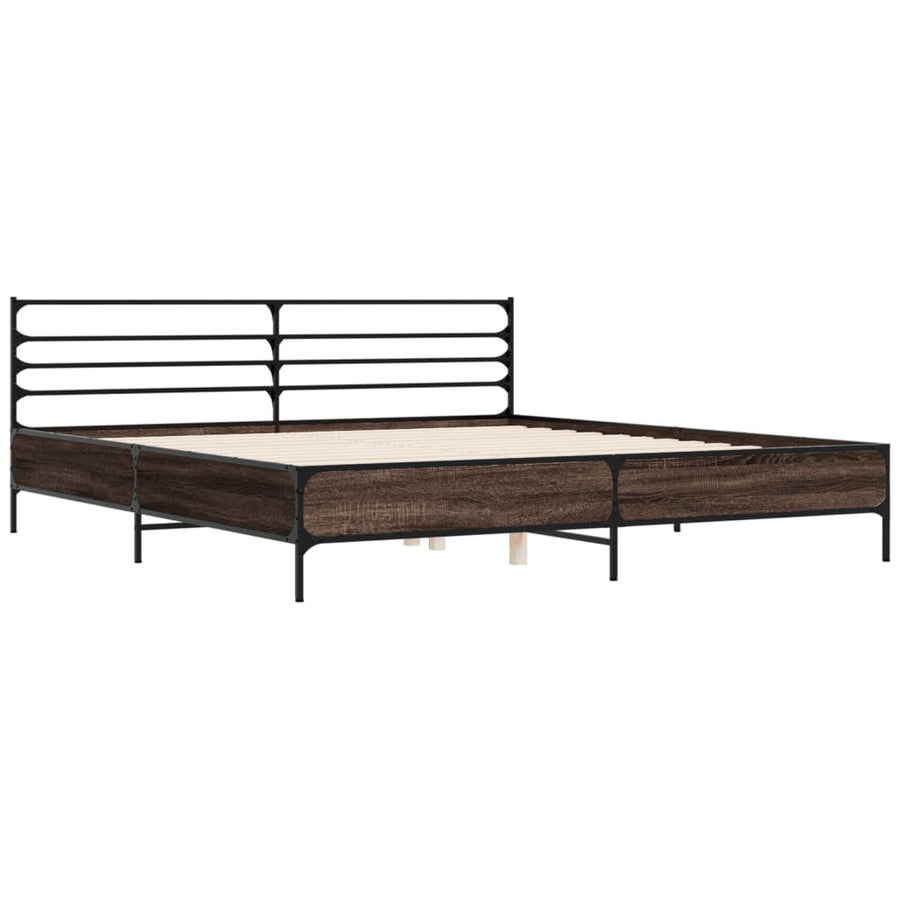 Bedframe bewerkt hout metaal bruin eikenkleur 180x200 cm