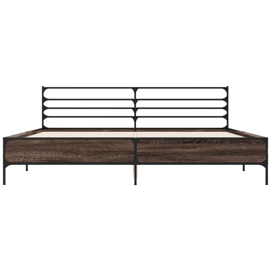 Bedframe bewerkt hout metaal bruin eikenkleur 180x200 cm