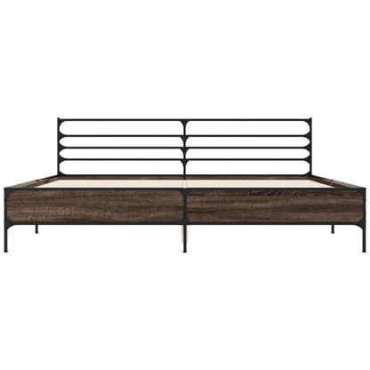 Bedframe bewerkt hout metaal bruin eikenkleur 180x200 cm