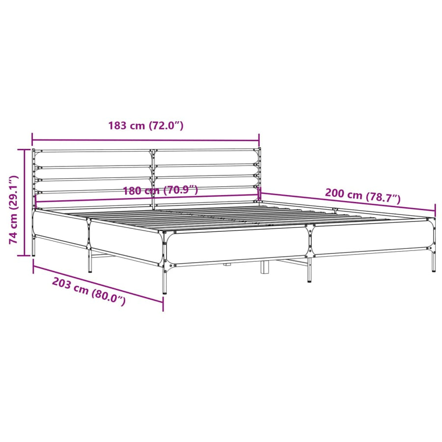 Bedframe bewerkt hout metaal bruin eikenkleur 180x200 cm