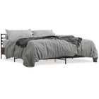 Bed frame carved wood metal brown oak color 180x200 cm
