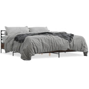 Bedframe 180x200 cm bewerkt hout metaal bruin eikenkleur