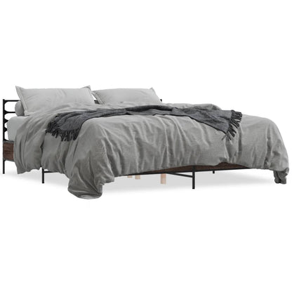 Bedframe bewerkt hout metaal bruin eikenkleur 180x200 cm