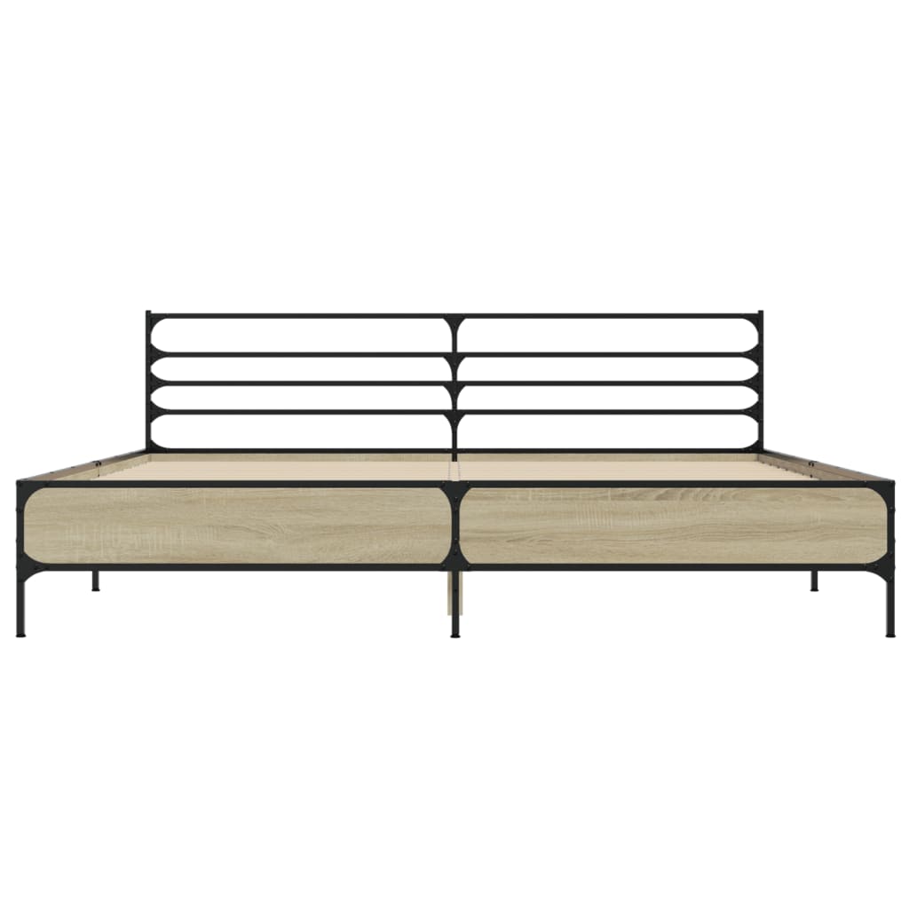 Bedframe bewerkt hout metaal sonoma eikenkleurig 200x200 cm
