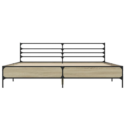 Bedframe bewerkt hout metaal sonoma eikenkleurig 200x200 cm