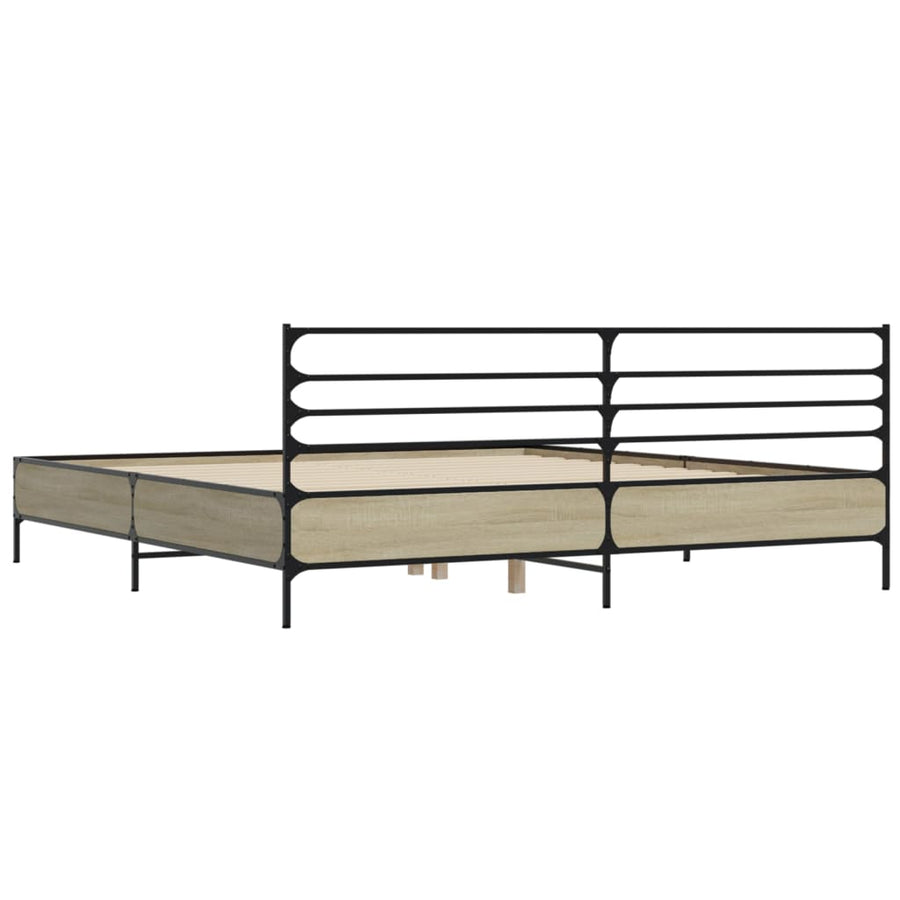 Bedframe bewerkt hout metaal sonoma eikenkleurig 200x200 cm