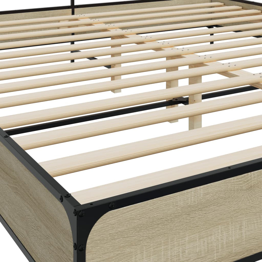 Bedframe bewerkt hout metaal sonoma eikenkleurig 200x200 cm