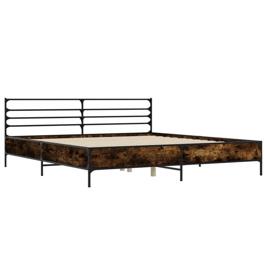 Bedframe bewerkt hout metaal gerookt eikenkleurig 200x200 cm