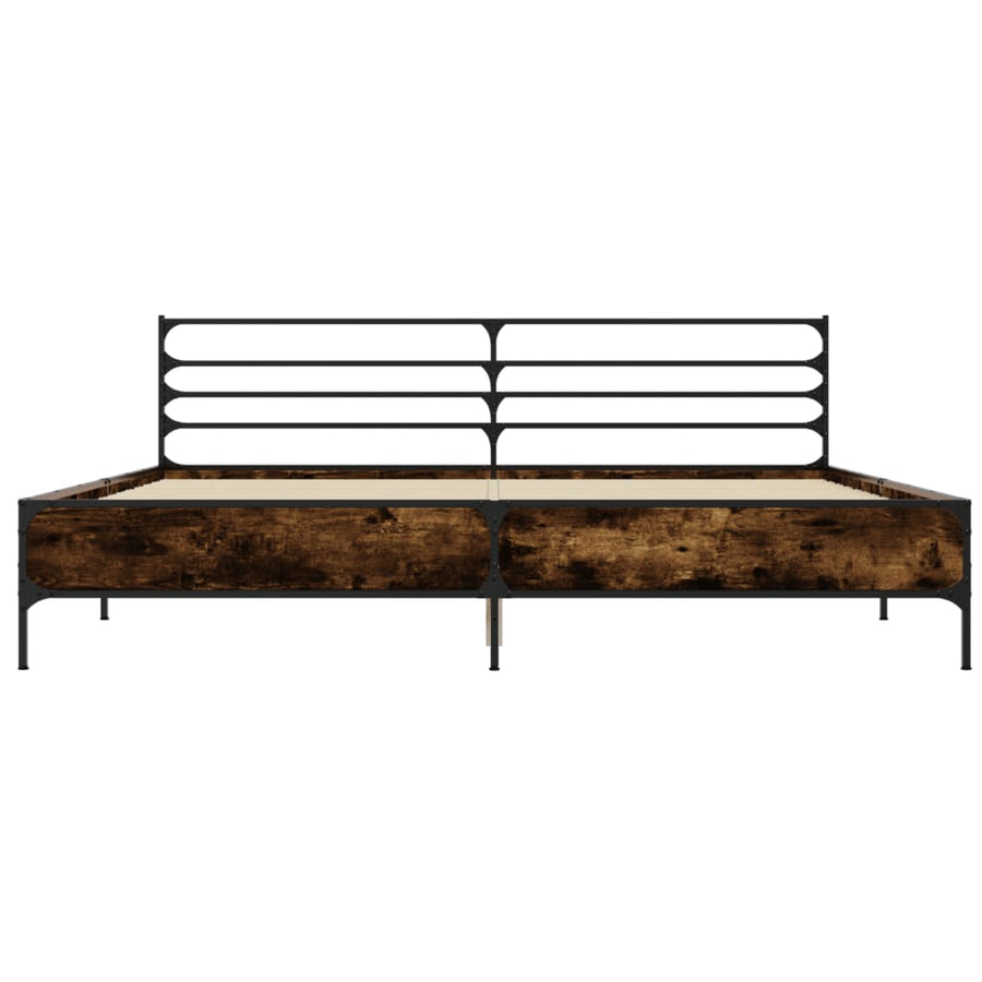 Bedframe bewerkt hout metaal gerookt eikenkleurig 200x200 cm