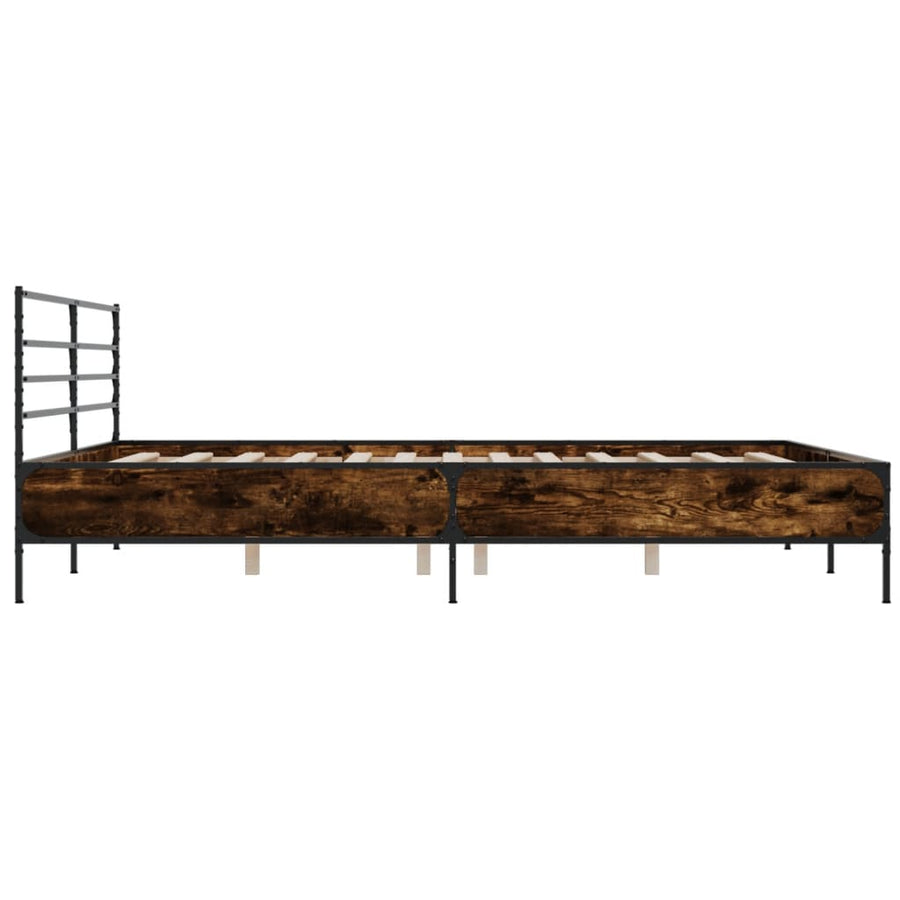 Bedframe bewerkt hout metaal gerookt eikenkleurig 200x200 cm