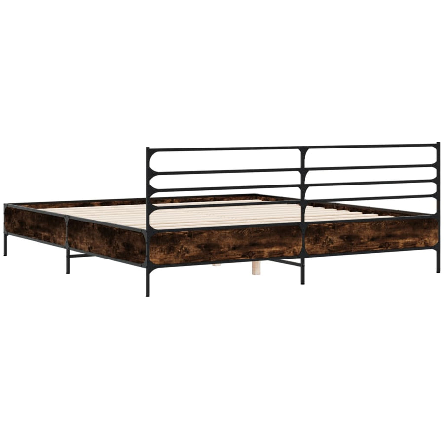 Bedframe bewerkt hout metaal gerookt eikenkleurig 200x200 cm