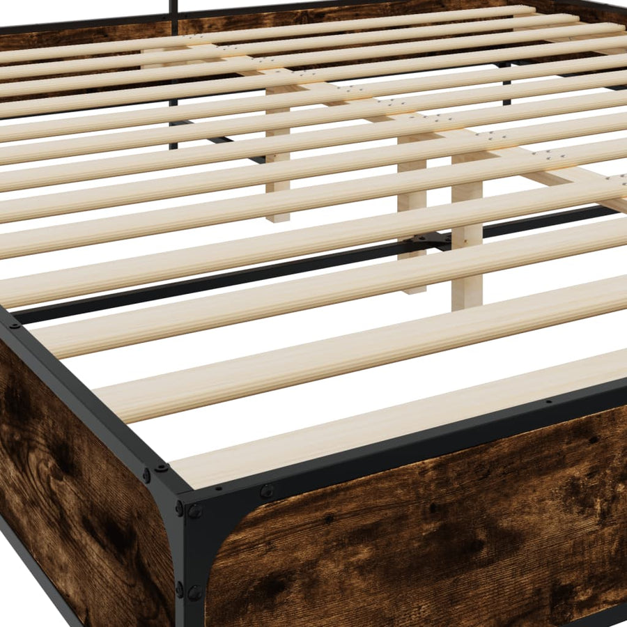 Bedframe bewerkt hout metaal gerookt eikenkleurig 200x200 cm