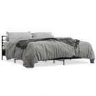 Bed frame carved wood metal smoked oak finish 200x200 cm