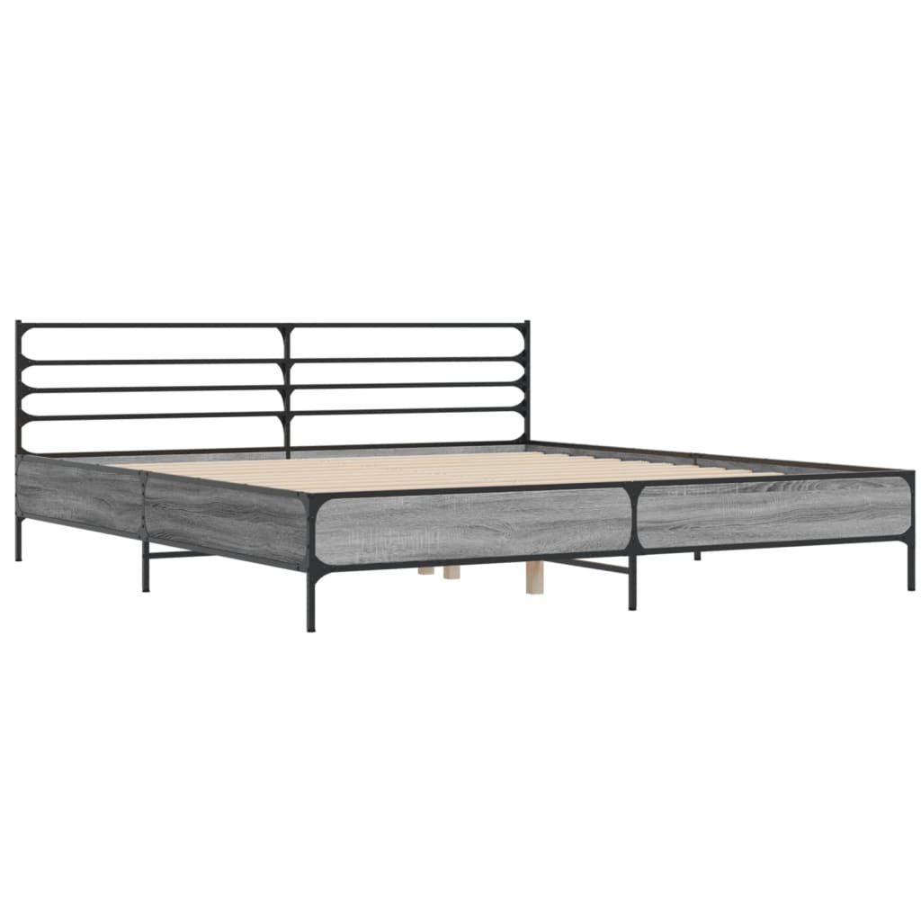 Bedframe bewerkt hout metaal grijs sonoma eiken 200x200 cm