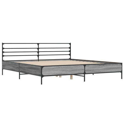 Bedframe bewerkt hout metaal grijs sonoma eiken 200x200 cm