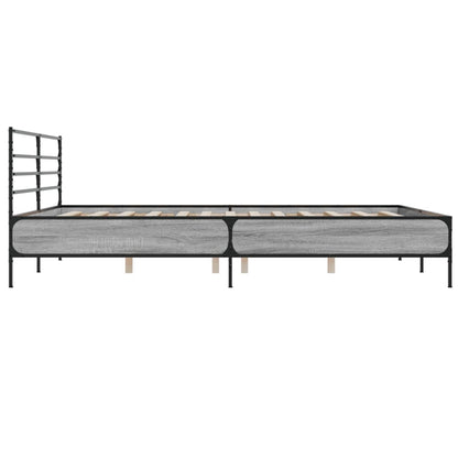 Bedframe bewerkt hout metaal grijs sonoma eiken 200x200 cm