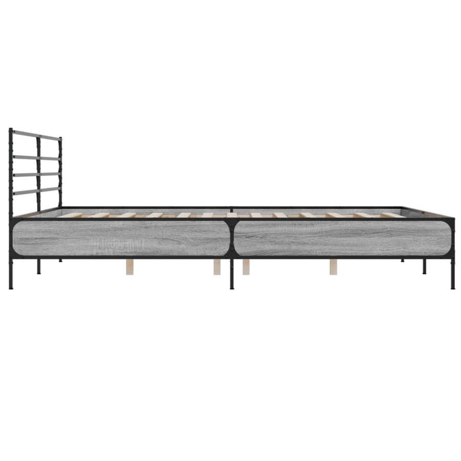 Bedframe bewerkt hout metaal grijs sonoma eiken 200x200 cm