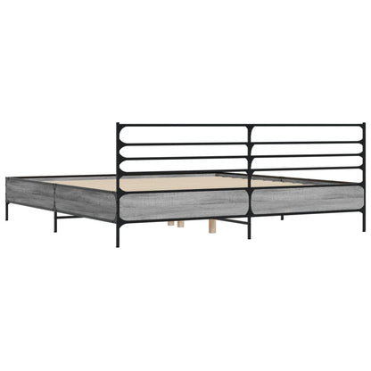 Bedframe bewerkt hout metaal grijs sonoma eiken 200x200 cm