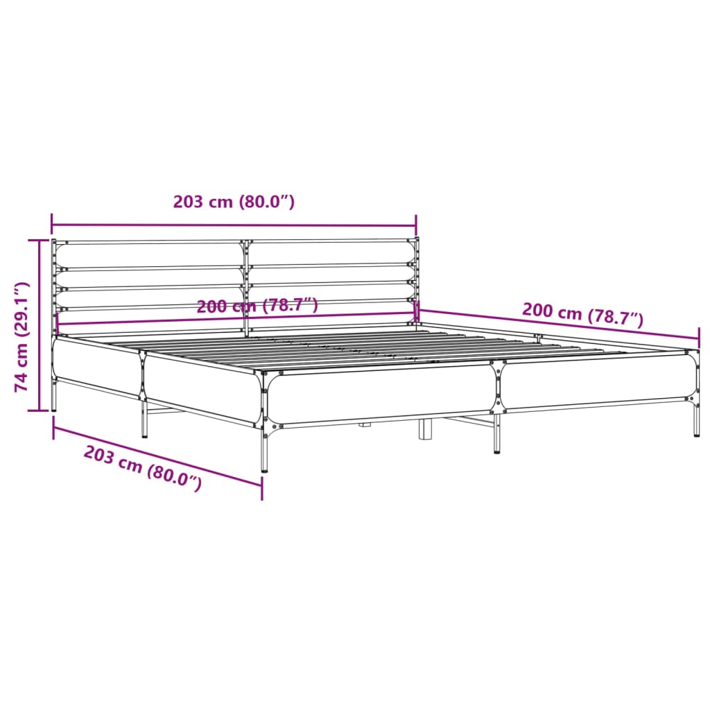 Bedframe bewerkt hout metaal grijs sonoma eiken 200x200 cm