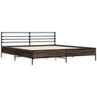 Bed frame crafted wood metal brown oak color 200x200 cm