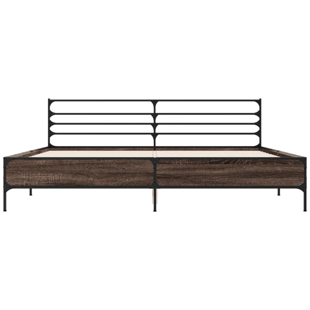 Bedframe bewerkt hout metaal bruin eikenkleur 200x200 cm