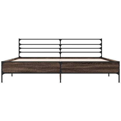 Bedframe bewerkt hout metaal bruin eikenkleur 200x200 cm