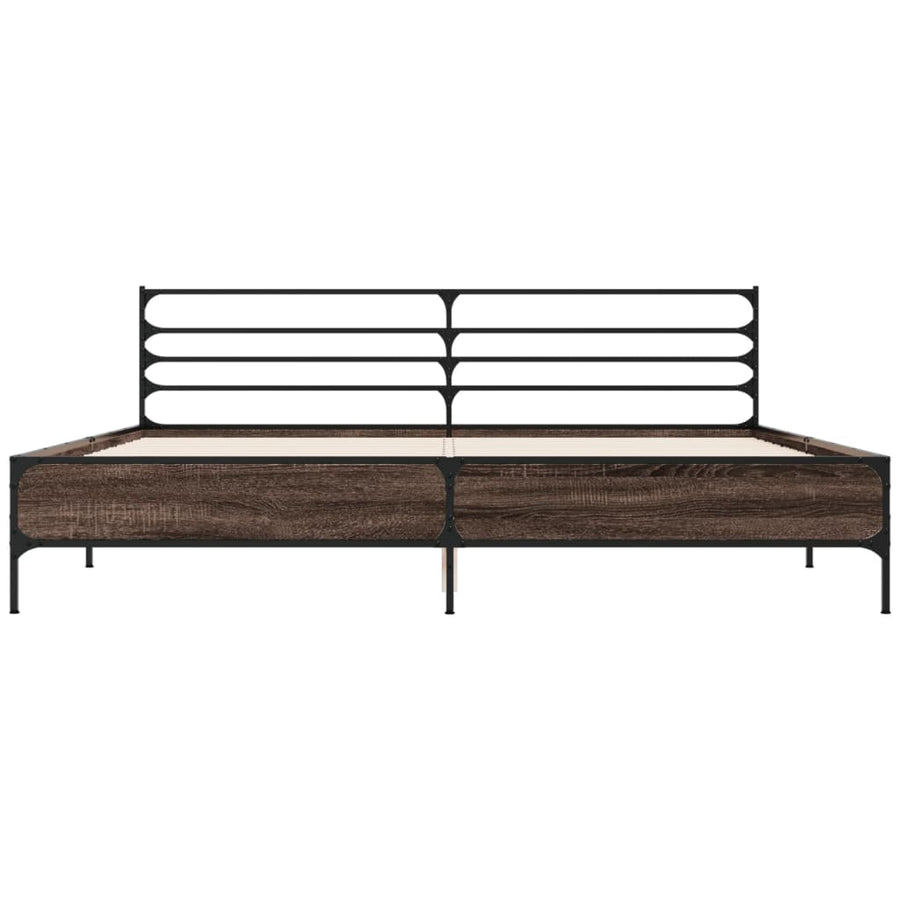 Bedframe bewerkt hout metaal bruin eikenkleur 200x200 cm