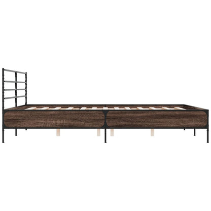 Bedframe bewerkt hout metaal bruin eikenkleur 200x200 cm