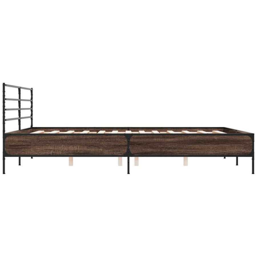 Bedframe bewerkt hout metaal bruin eikenkleur 200x200 cm