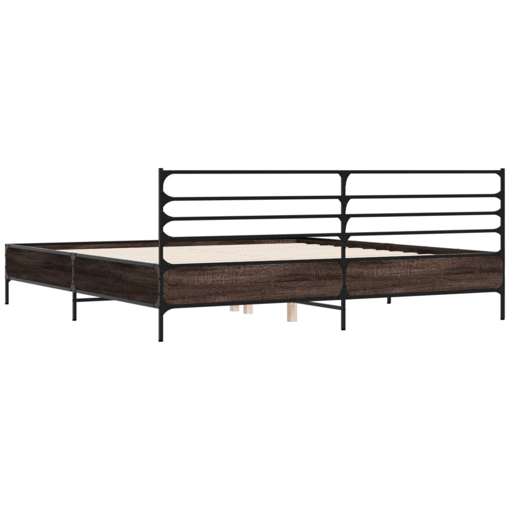 Bedframe bewerkt hout metaal bruin eikenkleur 200x200 cm