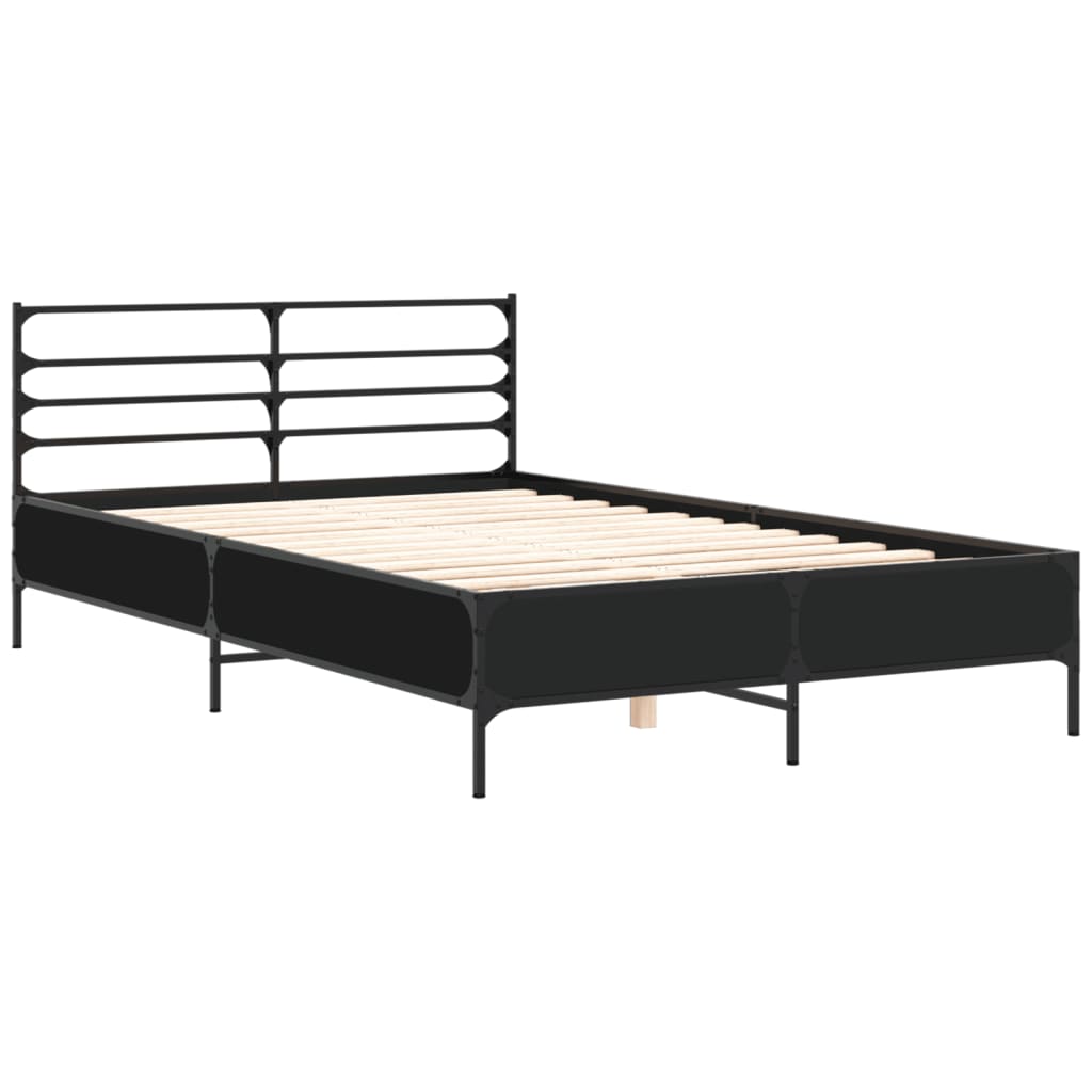 Bedframe bewerkt hout metaal zwart 120x190 cm