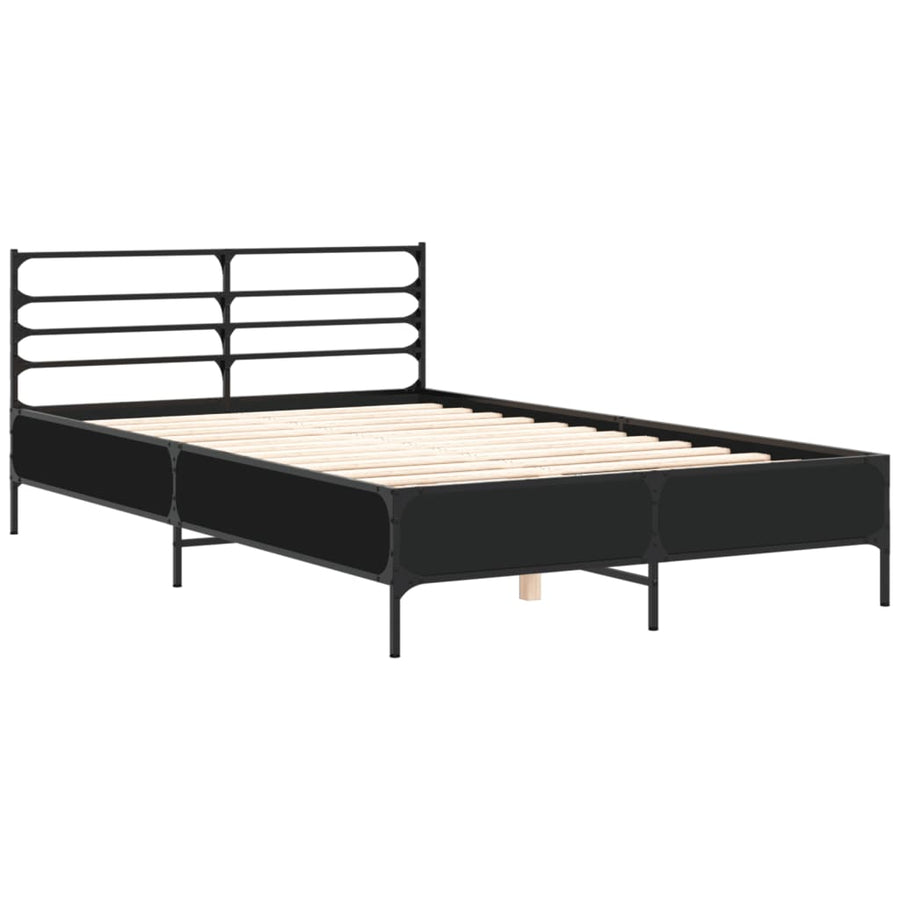 Bedframe bewerkt hout metaal zwart 120x190 cm