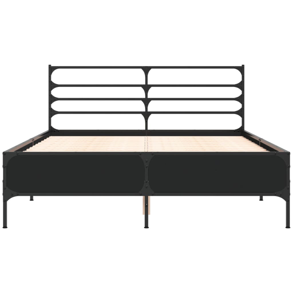 Bedframe bewerkt hout metaal zwart 120x190 cm
