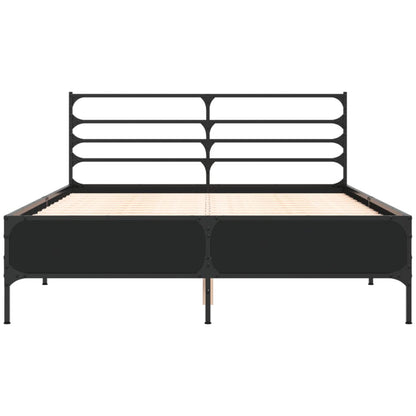 Bedframe bewerkt hout metaal zwart 120x190 cm