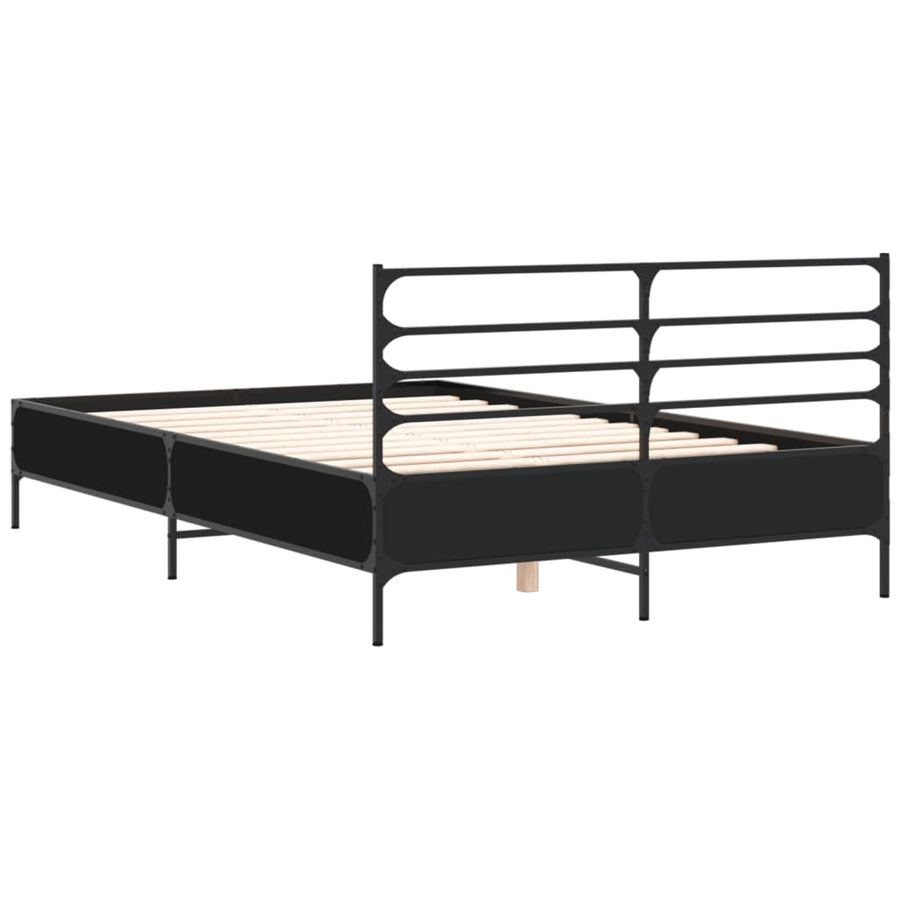 Bedframe bewerkt hout metaal zwart 120x190 cm