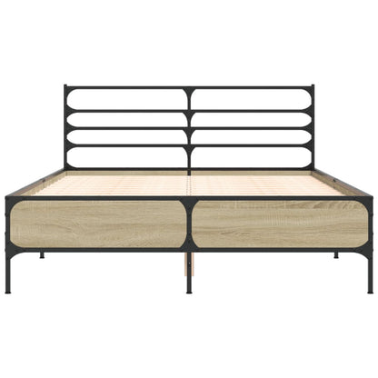 Bedframe bewerkt hout metaal sonoma eikenkleurig 120x190 cm